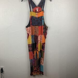 Rhea Overall Jumpsuit Womens XL Multicolor Patchwork Boho Hippie Festival
